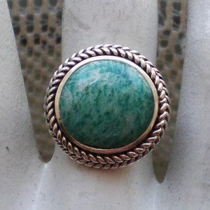 Designer Sterling Silver 925 Bezel Set Russian Green Amazonite Dinner Ring